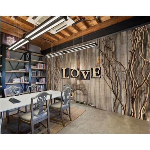 Custom 3d mural wallpaper Vintage wood backdrop LOVE room modern wallpaper