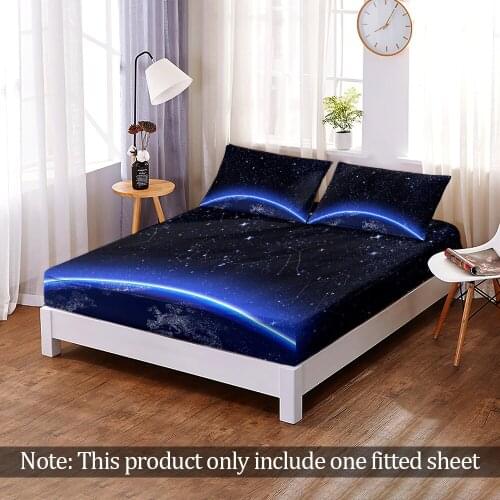 3D Print Custom Modern Outer Space Starry Sky Fitted Sheet Bedroom Home Decor Fashion Elastic Band Bed Sheet Queen King Adult