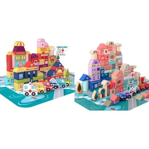 Wooden Building Blocks Early Construction Stackable Bricks Toy Geometric Colored Shape Birthday Gift