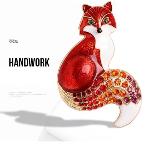 Rhinestone Fox Brooches For Women Enamel Animal Pin Brooch 6 Colors Available Winter Design Coat Jewelry New Arrival