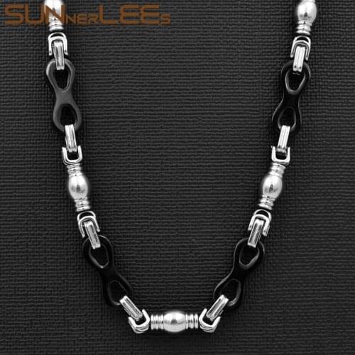 SUNNERLEES Jewelry Stainless Steel Necklace 8mm Black Silver Color Geometric Link Chain Mens Womens SC88 N