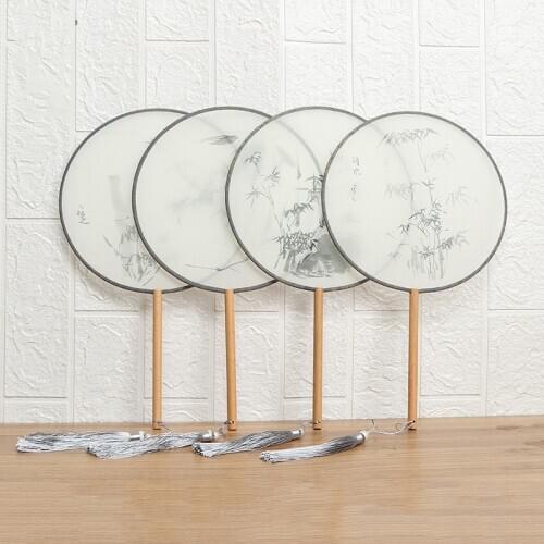 1Pc Vintage Lady Chinese Style Bamboo Silk Round Hand Fan Portable Wedding Dance Fans Home Decor