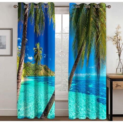 3D Summer Tropical Beach Landscape Pattern Bedroom Adult Living Room Curtain Custom Curtain Suit Bedroom with Hook Accessories