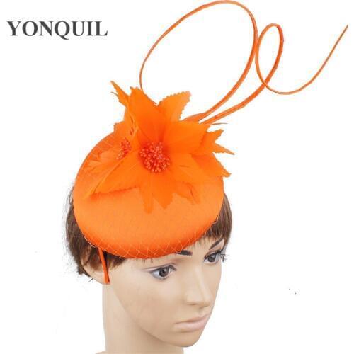 Nice Satin Charming Wedding Headpiece Bride Elegant Fashion Fascinator Hat Headband Feather Flower Marriage Women Millinery Cap