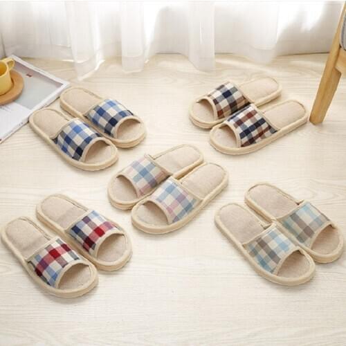 Unisex New Women Indoor Floor Flat Shoes Spring Autumn Couple Linen Flip Flops Home Slippers Female Slipper Comfortable Slides
