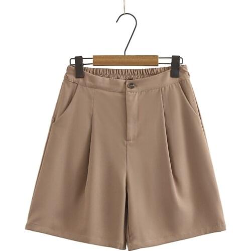 Plus Size Womens Knee Lenght Officewear Shorts Elastic Waist Simple Fashion Wide Leg Spring Summer Shorts