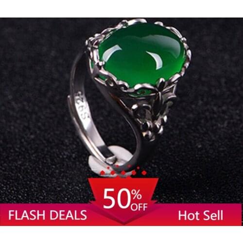Rings for Women Natural Green Chalcedony Ring Female Atmosphere Fashion Open Ring Birthday Gift Girl Jewelry Anillos