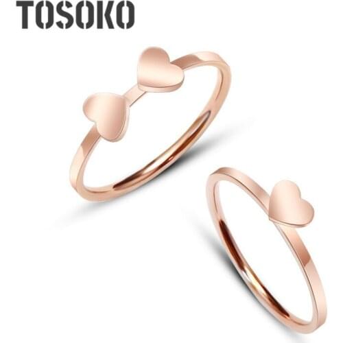TOSOKO Stainless Steel Jewelry Heart Shaped Combination Ring Double Single Peach Heart Ring Lovely Jewelry Women BSA013