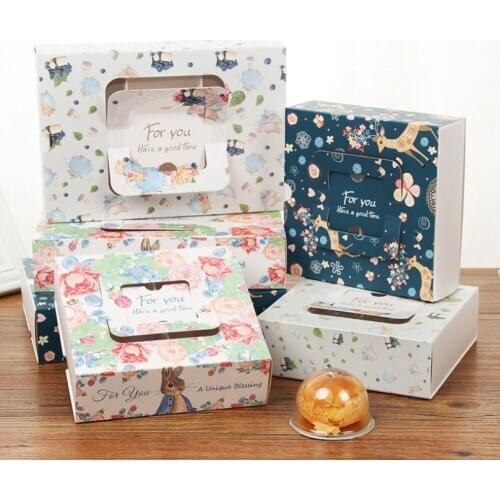 100Pcs Fashion Portable Flower Wapiti Elk Design Baking Moon Cake Packaging Gift Drawer Box For Egg Yolk Biscuit Takeaway SN3528