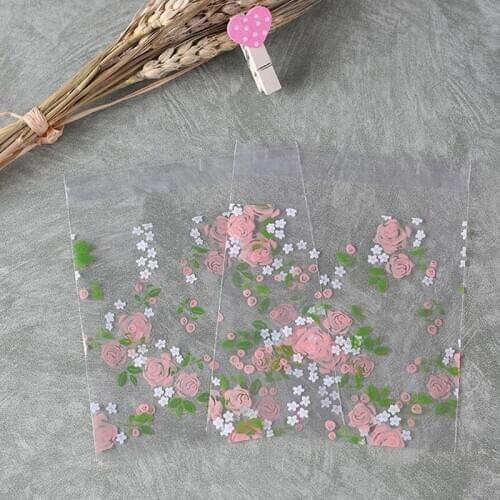 100 pcs Clear Roses Candy Cookie Baking Packaging, OPP Self-adhesive Plastic Bag for Gift Jewelry Accessories