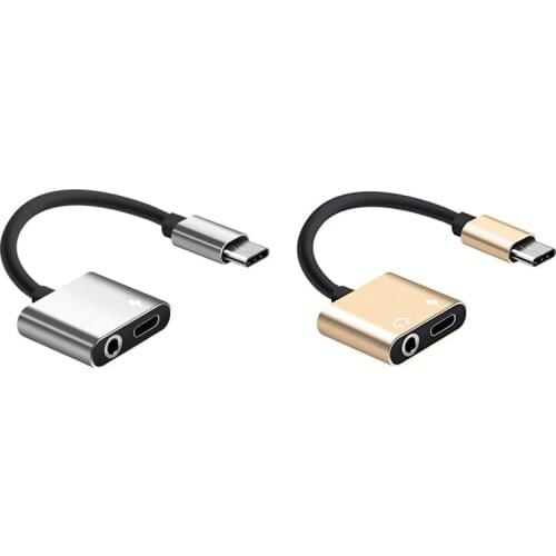 2x Tinned copper core 2 In1 Type-C to 3.5mm Headphone Jack Adaptor/Connector Charger & Charge Adaptor Silver & Gold