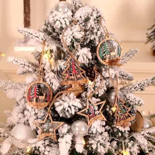 6pcs/set DIY Wooden Christmas Decorations Mini Tree Ornaments Christmas tree Deer Xmas Party Decoration for Home New Year