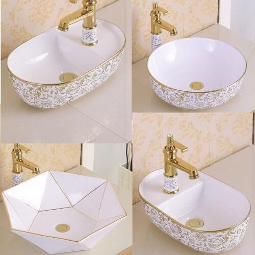 Ceramic Above Counter Wash Basin Small Size Gold Wash Hand Basins Bathroom Round Sinks Ceramic Bathroom Sink Bowls Shampoo Sinks