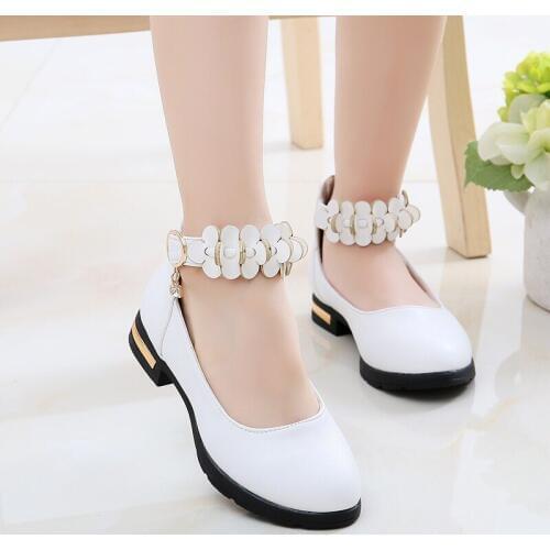 Girls Leather Shoes Children Flowers Black Red White Dress Shoes Dancing Kids Party Princess Students School Shoes size 27-36