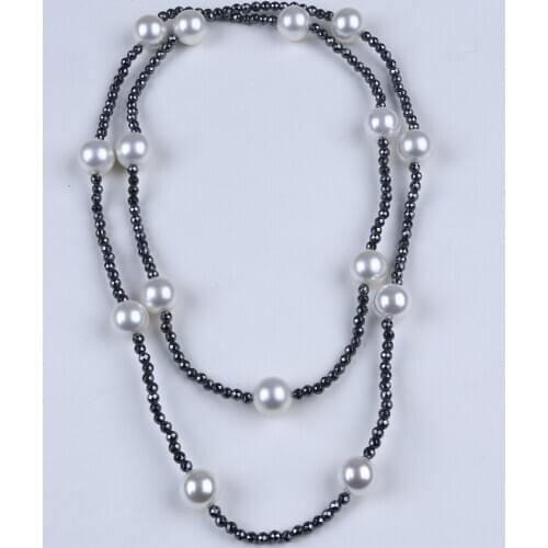 Long Black Hematite Bead Necklace Designs With shell beads