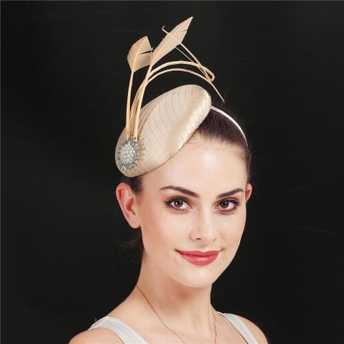 Mingli Tengda Champagne Bride Hat Gauze Headwear Royal Blue Feather Hair Decorate Church Formal Green Hat Wedding Accessories