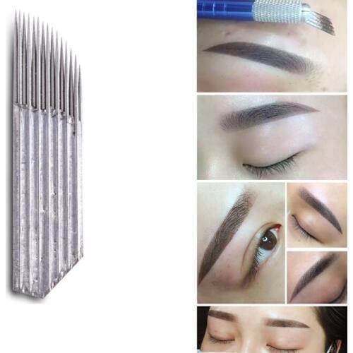 2 row 15 Needle 50 pcs Permanent Makeup Eyebrow Tatoo Blade Microblading Needles For 3D Embroidery Manual Tattoo Pen Machine