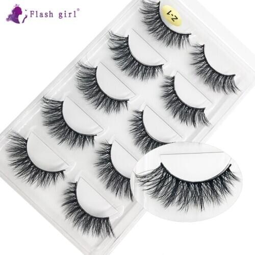 Wholesale Z series 5pairs False EyeLashes 100% Handmade 5 Pairs 5D Natural Long mink Eyelashes with Transparent tray