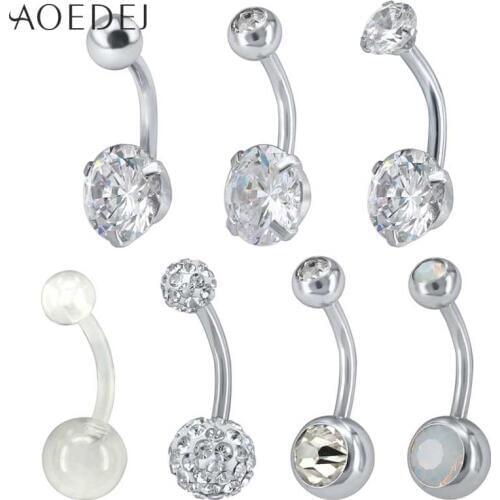 AOEDEJ 7pcs/lot Navel & Belly Button Rings Navel Bar Piercings CZ Gem Piercing Ombligo Stainless Steel Crystal Navel Piercings