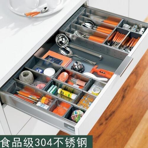 304 stainless steel kitchen drawer storage partition bowl chopstick storage box kitchenware knife fork cabinet rack