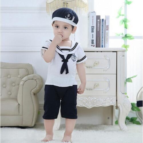 Emmababy Summer Newborn Baby Boy Clothes Sailor Collar Romper Playsuit Headband 2Pcs Outfits Clothes Sunsuit Summer