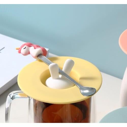 Multi-Purpose Water Drinking Cup Lid Cute Ear Cup Lid Silicone Anti-Dust Bowl Cover Cup Seals Glass Mugs Cap Fresh-Keeping Lid