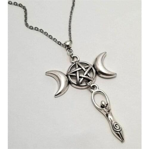 Triple Moon Goddess Wiccan Jewelry Hecate Necklace Triple Goddess Wiccan Pendant