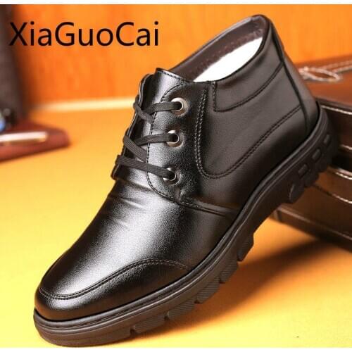 Brand Wool Mens Winter Dress Shoes Winter Plus Velvet Male Formal Shoes High-top Business Casual Mens Leather Flat Shoes
