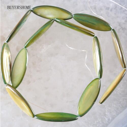 Free Shipping Fahion Jewelry 10X30MM Green Yellow Mother Of Pearl Shell Loose Beads String 15" O087