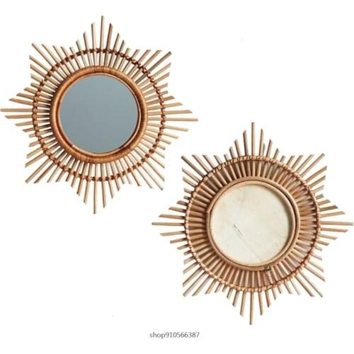 Nordic Rattan Handmade Mirror Flower Sun Frame Natural Vine Wall Decoration Bedroom Home Wall Hanging Decor Mirror M7 Wholesales