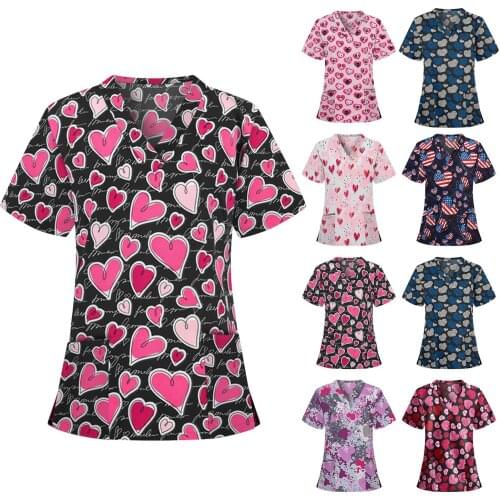 2021 new hot Women nurse uniform Short Sleeve V-neck Neck Tops Working Uniform Blouse Beautician uniform Clinical uniforms woman