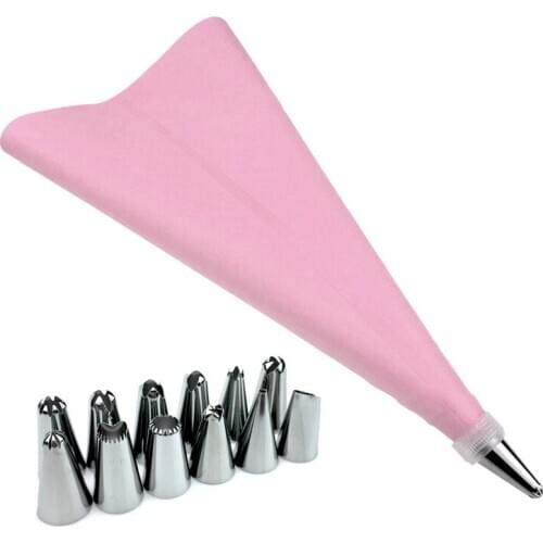 New 14Pcs Silicone Kitchen Accessories Icing Piping Cream Pastry Bag +12 Stainless Steel Nozzle Set DIY Cake Decorating Tips