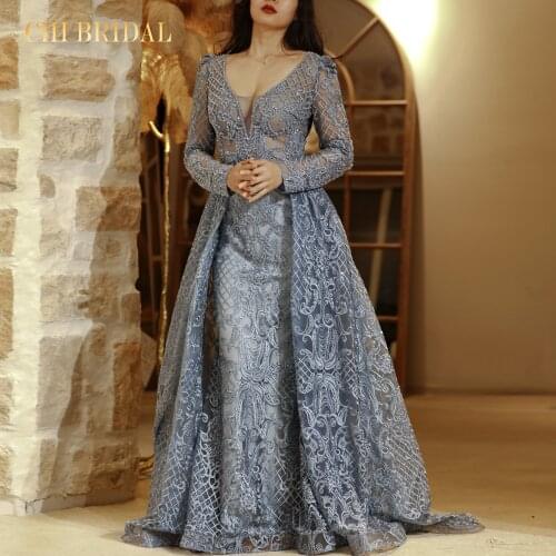New Style Handmade Flower Design Elegant And Elegant Evening Dress Crystal Luxury V- Neck Formal Long Evening Dress Plus Size