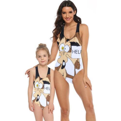 Mommy and Me Matching Family Swimsuits Women Girl Wolf One Piece Swimsuit Swimwear Kids Children Bikini Bathing Suit Beachwear