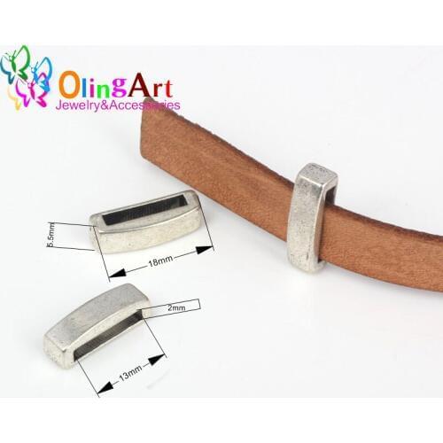OlingArt 18MM 6Pcs/Lot fashion jewelry clasps cuboid belt buckle silver-color retro style for flat leather cord bracelet DIY