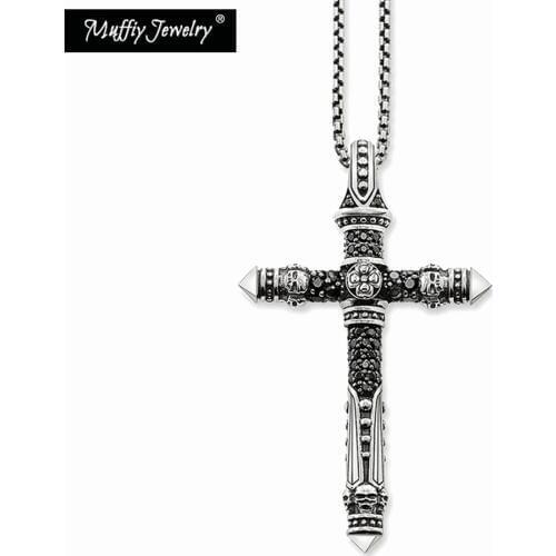 Black Cross Link Chain Necklace,Europe Vintage Chains European Fashion Gift Jewelry in 925 Sterling Silver For Women Men
