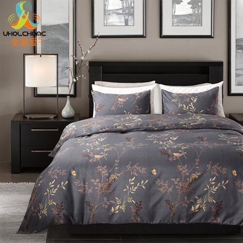 Bronzing Birds Bedding Cover Queen Size Birds Printed Quilt Cover Set With Pillowcases Modern Bed Cover 3 Pcs Home Textiles