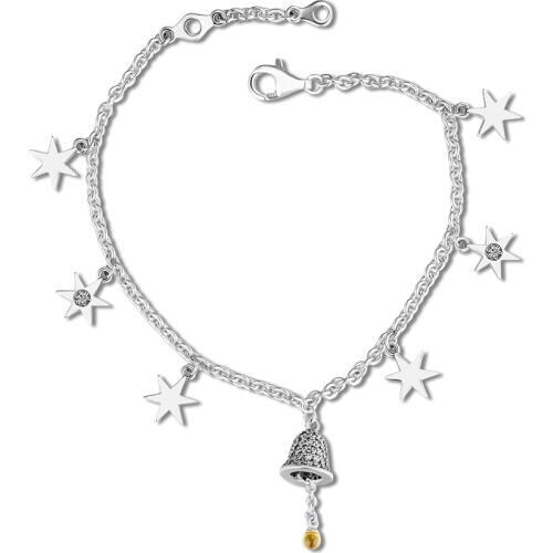 Festive Bell & Star Bracelets with Fancy Golden & Clear CZ 100% 925 Sterling Silver Jewelry For Women Wholesales Free Shipping