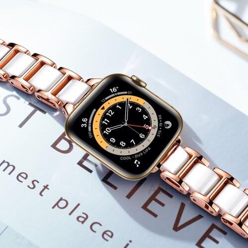 Strap for Apple Watch Band 44mm 40mm 42mm 38mm Luxury Ceramics Stainless Steel Wristband Bracelet iWatch SE 6/5/4/3/2/1 Belt