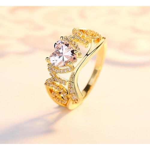 Luxury Gold Color Mothers Day Heart-shaped Ring Elegant Womens Wedding Rhinestone Accessories Charming Lady Jewelry Gifts