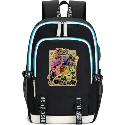 JoJos Bizarre Adventure Cartoon Back Pack Anime School Bags Bookbag Kujo Jotaro Travel Bagpack USB Charging Laptop Backpack