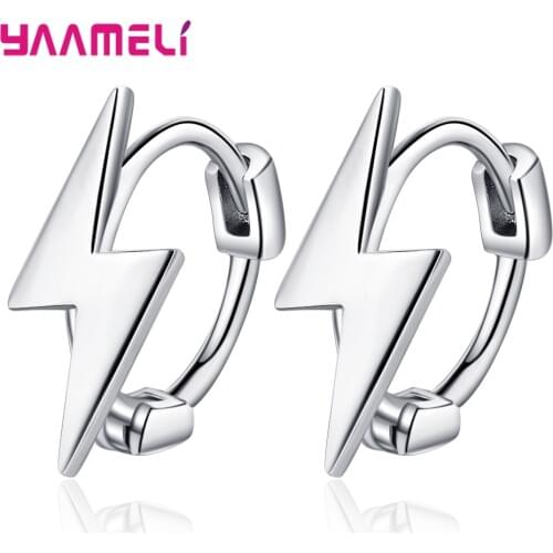 New Fashion Real 925 Sterling Silver Hoop Earrings Statement Lightning Charms Women Jewelry Accessories Brincos Pendientes