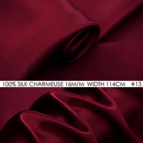 CISULI SILK CHARMEUSE SATIN Fabric 114cm width 16momme/100% Natural Silk Fashion Fabric Silk Cloth Wine Red NO13
