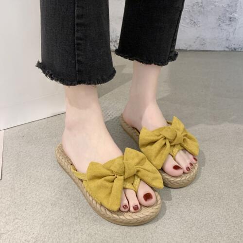 Womens 2020 Summer Bow Flat Slippers Female Comfortable All-match Beach Sandals Woman New Fashion Slope Slipper