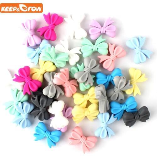 Keep&grow 5Pcs Bowknot Silicon Beads Bow Tie Baby Teething Bead BPA Free Nursing Jewelry Chewable Silicone Baby Teething Gift