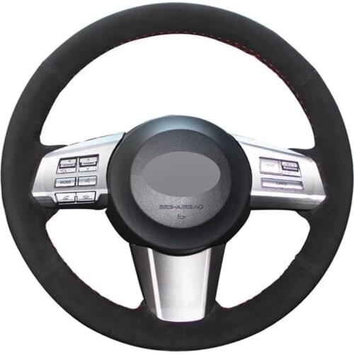 Hand-Stitched DIY Black Genuine Leather Car Steering Wheel Cover Suede For Subaru Outback 2010 2011 2012 Legacy 2009-2012