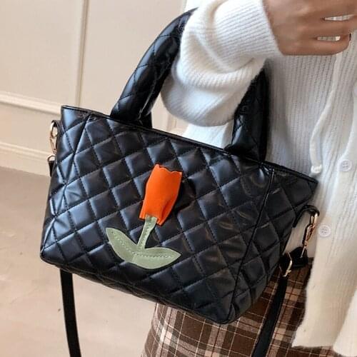 Diamond Lattice Handbags Woman Luxury Designer Shoulder Bags Flowers Casual Travel Tote Bag Female Leather Crossbody Bag Sac New