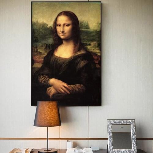Smile of Mona Lisa Portrait Canvas Paintings Classical Da Vinci Famous Art Posters and Prints Wall Picture for Living Room Decor