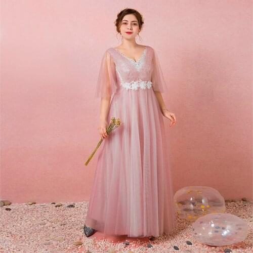 Evening Dress Fashion Backless Lace Up Deep V-Neck Empire Appliques Half Sleeves Floor-Length Plus Size Women Formal Gowns D813