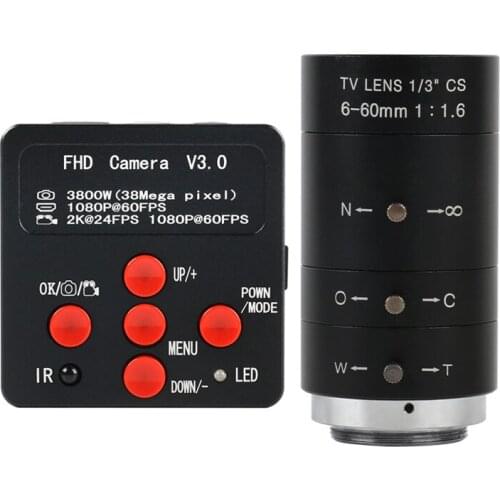 38MP 2K 1080P HDMI USB TF Video Recorder Lab Industrial Soldering Video Microscope Camera + Big Visual Field 35mm 60mm Lens